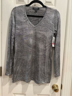 Karen Kane Metallic Silver  V-Neck Long Sleeve Top / NWT - x small